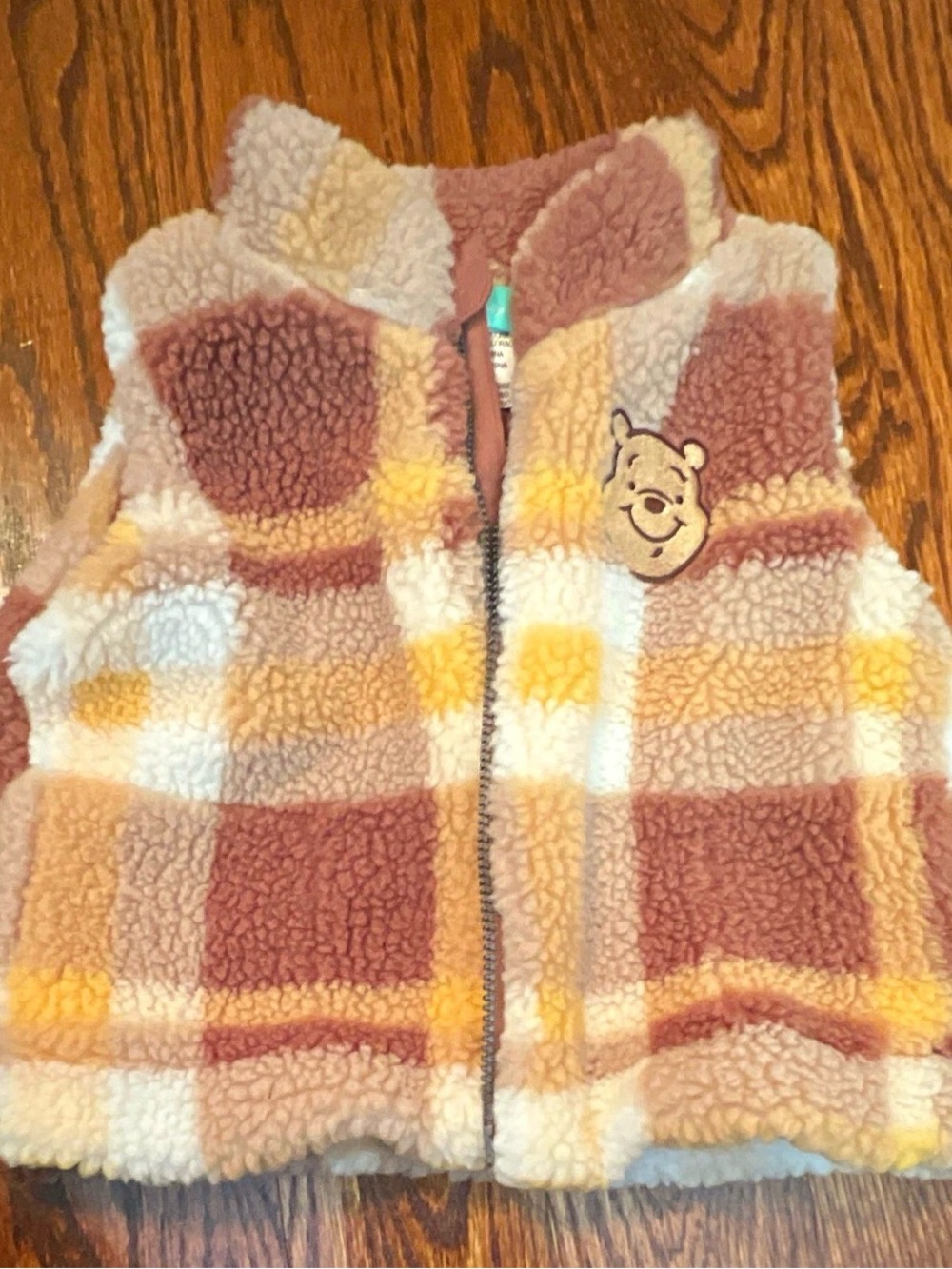 Disney Baby Winnie the Pooh Plaid Fleece Full Zip Vest Jacket Brown 3-6M